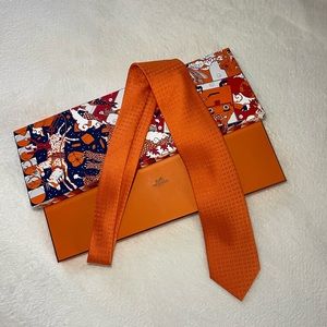 HERMES SILK TIE ORANGE VIF